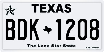 TX license plate BDK1208