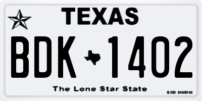 TX license plate BDK1402