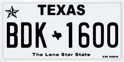 TX license plate BDK1600