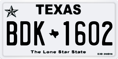 TX license plate BDK1602