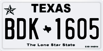 TX license plate BDK1605