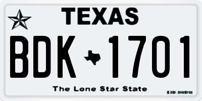 TX license plate BDK1701