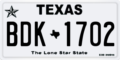 TX license plate BDK1702