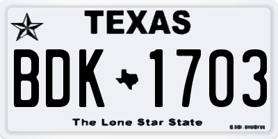 TX license plate BDK1703