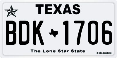 TX license plate BDK1706