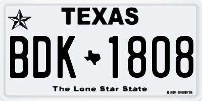 TX license plate BDK1808