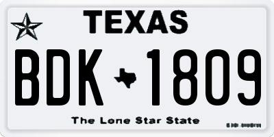 TX license plate BDK1809