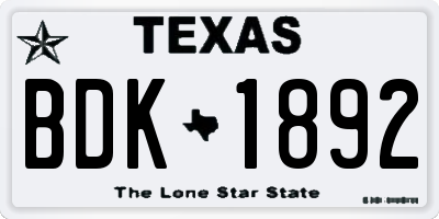 TX license plate BDK1892