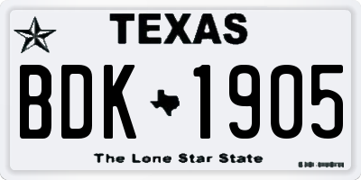 TX license plate BDK1905