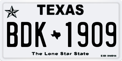 TX license plate BDK1909