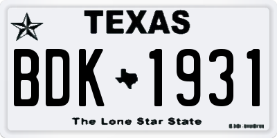 TX license plate BDK1931