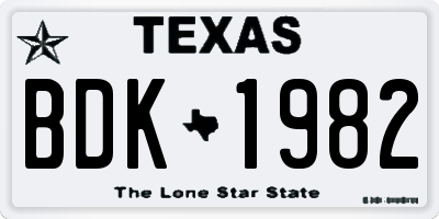 TX license plate BDK1982