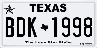 TX license plate BDK1998