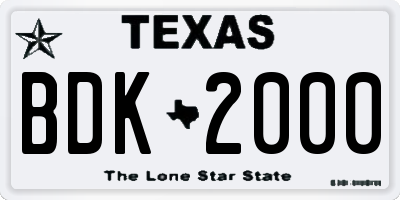 TX license plate BDK2000