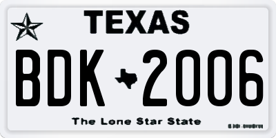 TX license plate BDK2006