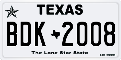 TX license plate BDK2008