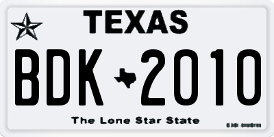 TX license plate BDK2010