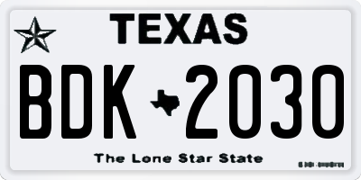 TX license plate BDK2030