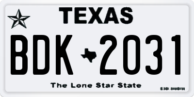 TX license plate BDK2031