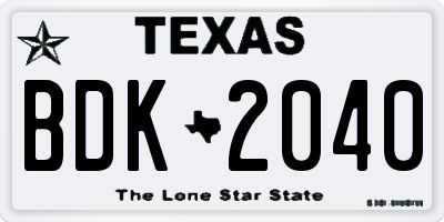TX license plate BDK2040