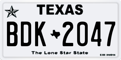 TX license plate BDK2047