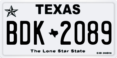 TX license plate BDK2089