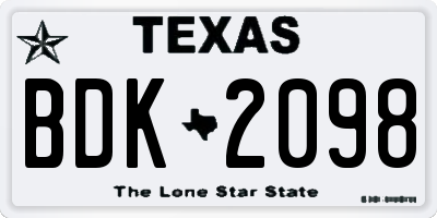 TX license plate BDK2098