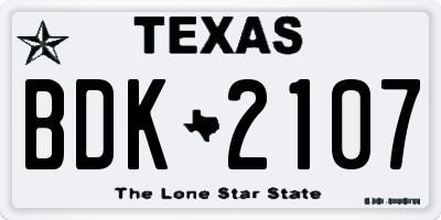 TX license plate BDK2107