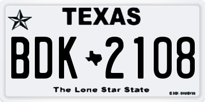 TX license plate BDK2108