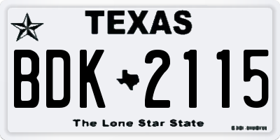 TX license plate BDK2115