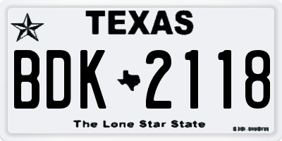 TX license plate BDK2118