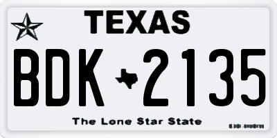 TX license plate BDK2135