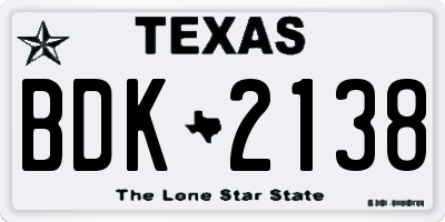 TX license plate BDK2138