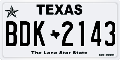 TX license plate BDK2143
