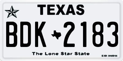 TX license plate BDK2183