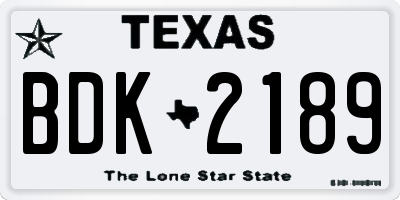 TX license plate BDK2189