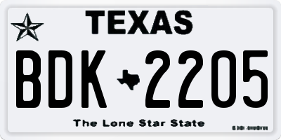 TX license plate BDK2205