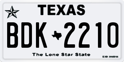 TX license plate BDK2210