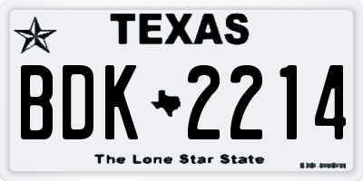 TX license plate BDK2214