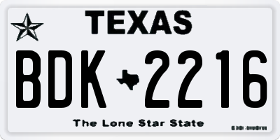 TX license plate BDK2216