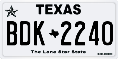 TX license plate BDK2240