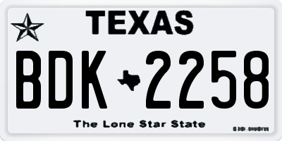 TX license plate BDK2258