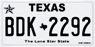 TX license plate BDK2292