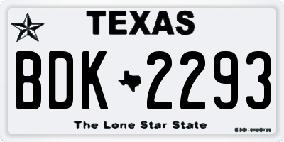 TX license plate BDK2293