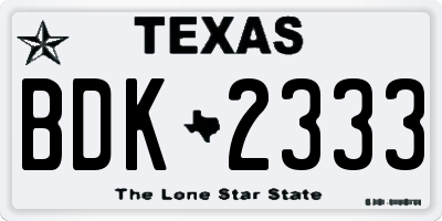 TX license plate BDK2333