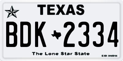 TX license plate BDK2334