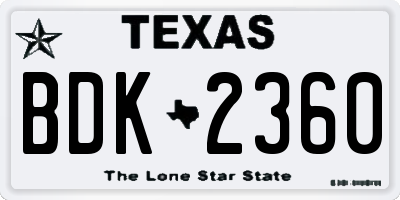 TX license plate BDK2360