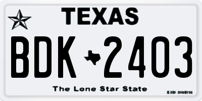 TX license plate BDK2403