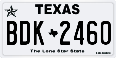 TX license plate BDK2460