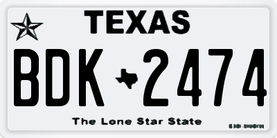 TX license plate BDK2474